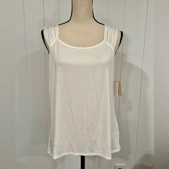 14th & Union Nordstrom white tank top with shoulder details size L - Picture 1 of 10